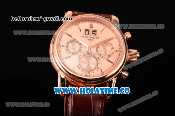 Patek Philippe Grand Complication Chrono Miyota OS20 Quartz Rose Gold Case with Beige Dial and Stick Markers - Click Image to Close